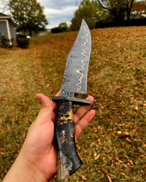 BladeBlink Bowie Damascus Steel with Copper Inlay 🔪 40% OFF 🌟 Life Time Warranty 🛡️